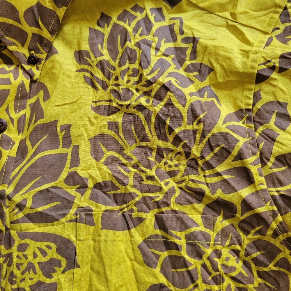 Sig Zane Hawaiian shirt genuine made in Hawaii yellow brown flowers resortwear - Picture 9 of 10